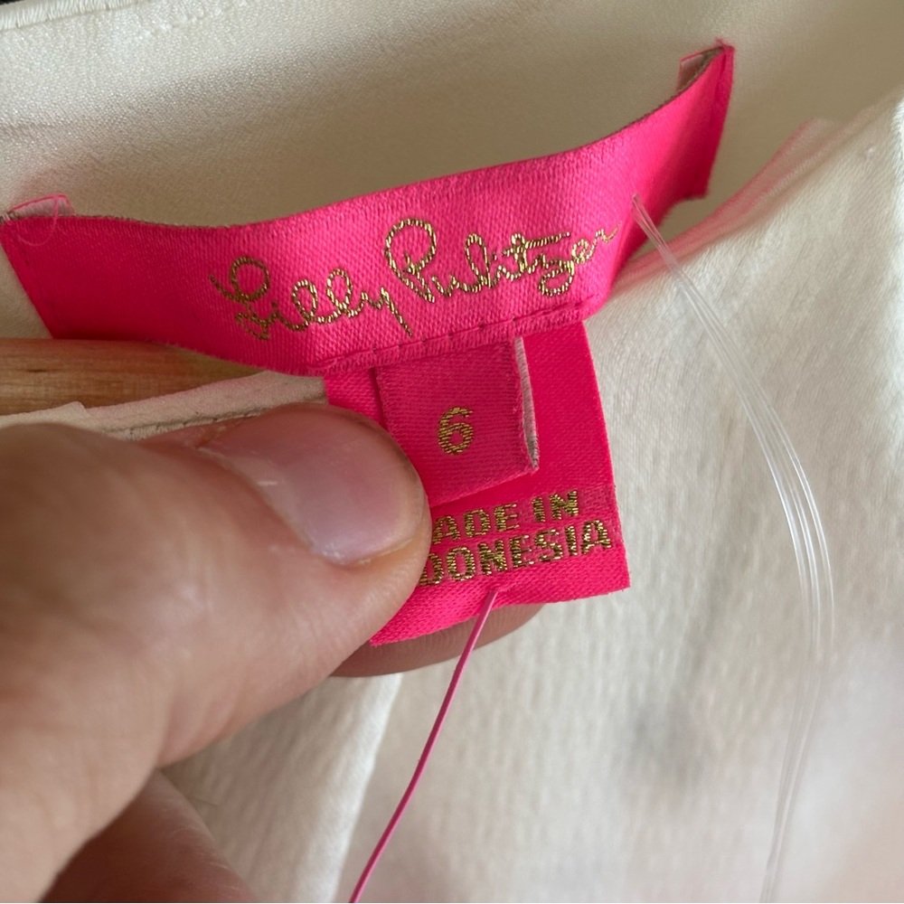 Lilly Pulitzer Women’s 6 Blakelynn Cream Ruffled Hem Bubble Elbow Sleeve Top NWT - Picture 4 of 9